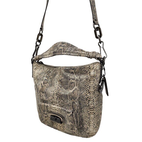 Coach Leather Kristin Shoulder Bag Python Embossed Neutral Snake Hobo Purse - Picture 4 of 16